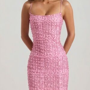 Oh Polly Lunetta Embellished Scoop-Neck Bodycon Mini Dress in Pink